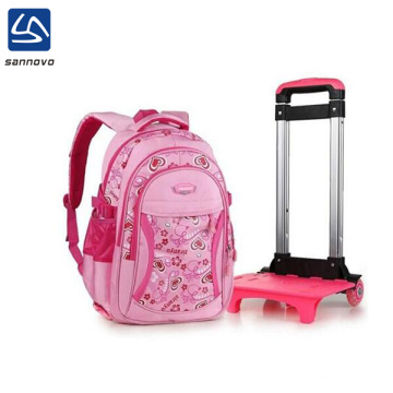 sannovo wholesale stylish pink kids school bag with wheels for girls